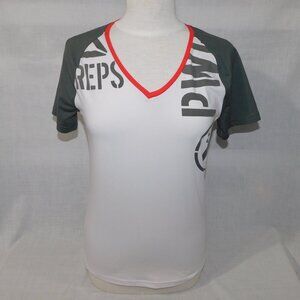 Reebok Crossfit Delta Power Womens S White Gray V Neck Activewear T Shirt